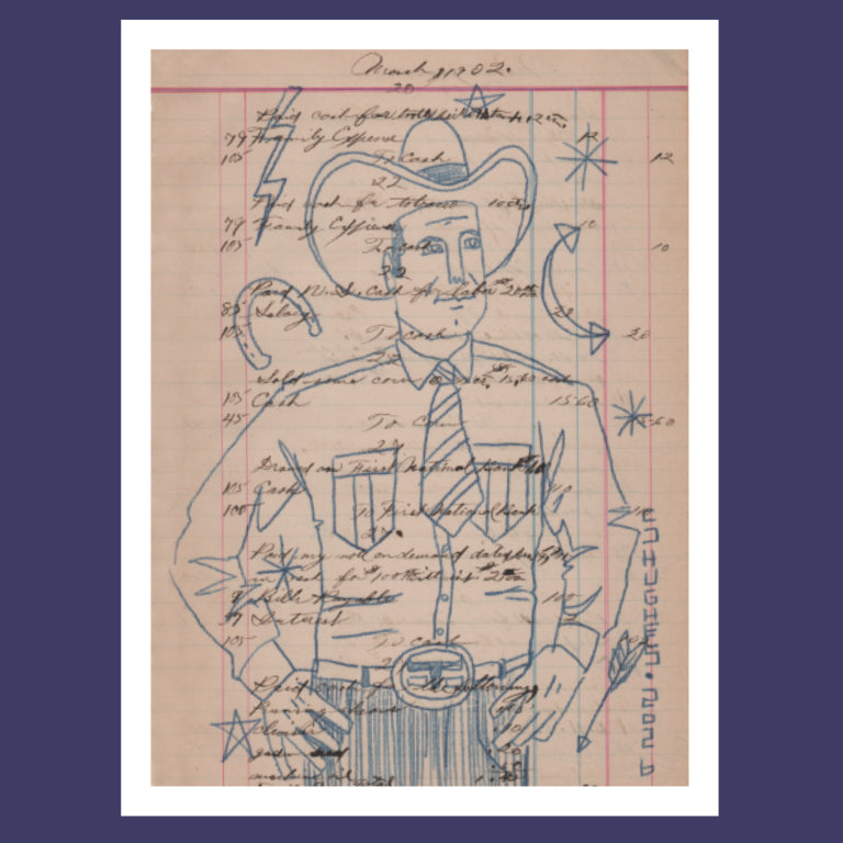 Hand drawn cowboy in a tie with his hands on his hips.