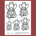 tattoo flash sheet featuring hand drawn cowgirl with long hair and cowboy hat by cj hughes