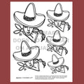 tattoo flash art sheet featuring a woman wearing a sombrero and bandana by cj hughes