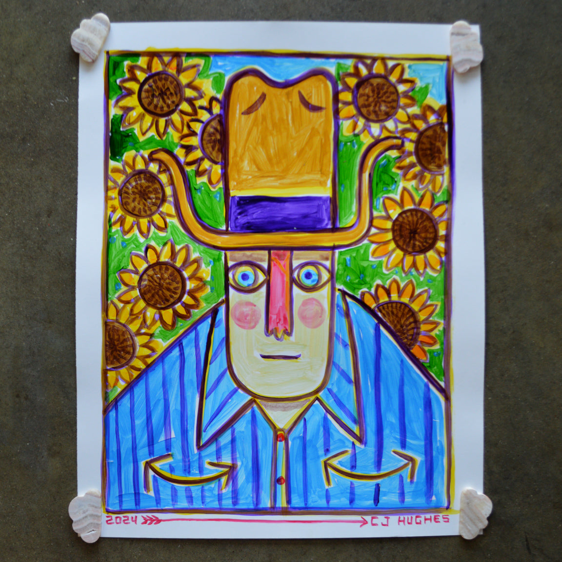 Dan in the Sunflowers - Acrylic Painting