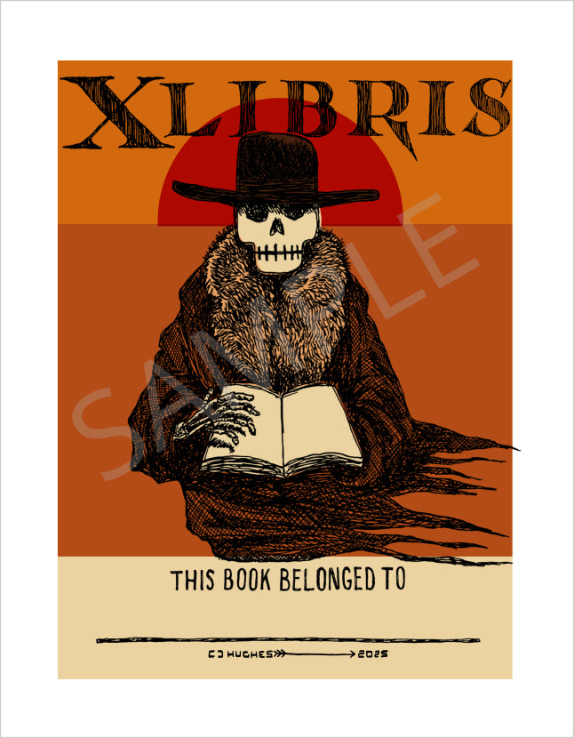 Bookplate featuring a skeleton cowboy